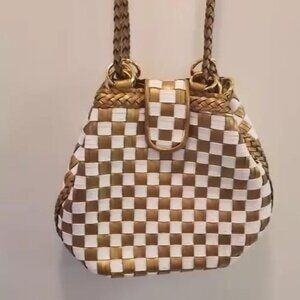 Y&S Handbags - Vintage gold and white checkered bag